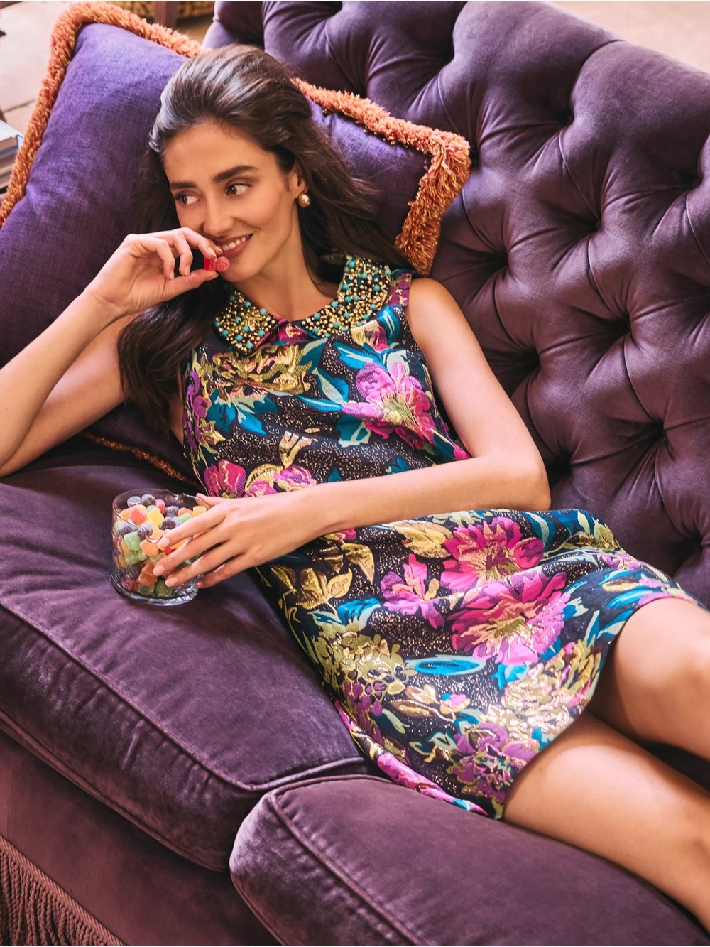 Lilly Pulitzer Embellished Floral Shift Dress in Teal, Pink & Gold NWT